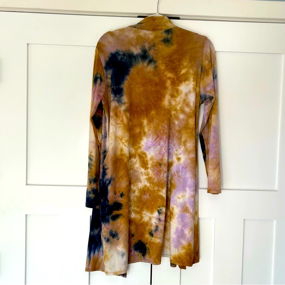 290. Crepes Tie Dye Open Front Long Sleeve Cardigan with Pockets - Picture 2 of 2